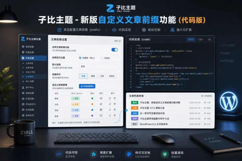 子比主题-新版自定义文章前缀功能（代码版）-可啦星球